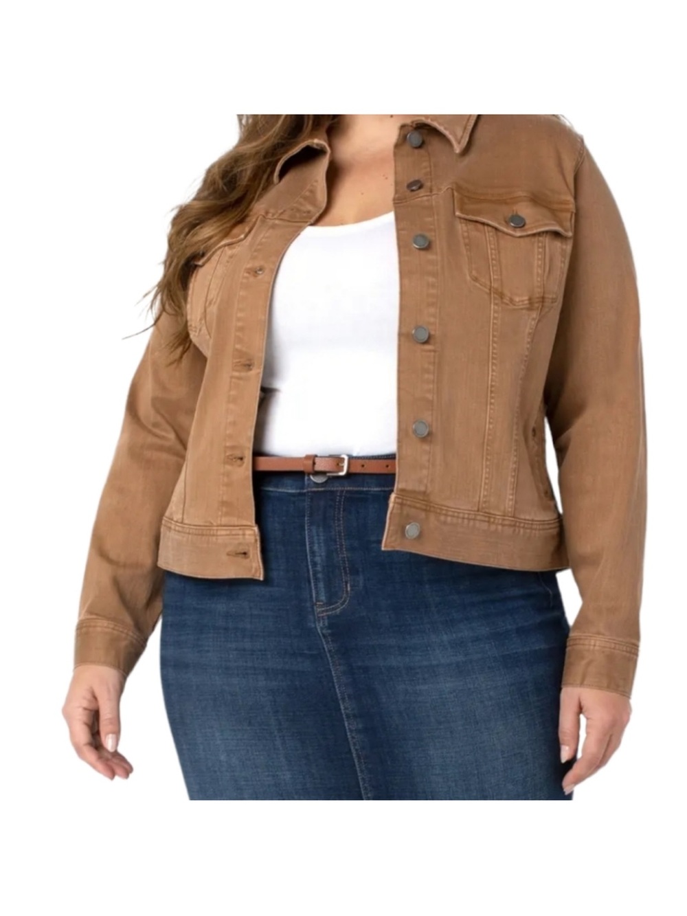 Liverpool Stretch Denim Jacket Light Brown / Tan Size 2X